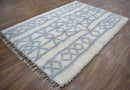 Light Blue Moroccan Wool Area Rug 4x6 - Geometric Flat Weave