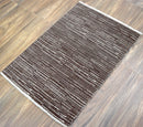 Modern Stripes Pattern Brown Hand Knotted Wool 2x3 Area Rug