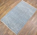 Blue and Ivory Modern Pattern Hand Knotted Wool 2x3 Area Rug