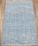 Blue and Ivory Modern Pattern Hand Knotted Wool 2x3 Area Rug
