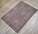 Ivory and Maroon Modern Style Hand Knotted 2x3 Wool Area Rug