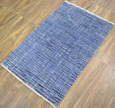 Modern Style Blue and Ivory Hand Knotted Wool 2x3 Area Rug
