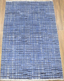 Blue and Ivory Hand Knotted Wool Area Rug 2x3 - Modern Style