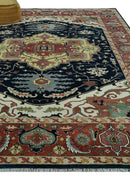 Traditional Heriz Blue, Beige and Rust Fine Hand Knotted 9x12 wool area rug by The Rug Decor