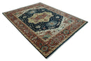Traditional Heriz Blue, Beige and Rust Fine Hand Knotted 9x12 wool area rug by The Rug Decor