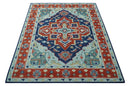 Wool Heriz Hand Knotted Area Rug - Traditional Brown Blue Gray