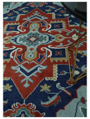 Wool Heriz Hand Knotted Area Rug - Traditional Brown Blue Gray