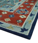 Wool Heriz Hand Knotted Area Rug - Traditional Brown Blue Gray