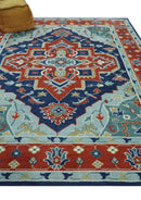 Wool Heriz Hand Knotted Area Rug - Traditional Brown Blue Gray