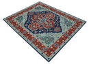 Wool Heriz Hand Knotted Area Rug - Traditional Brown Blue Gray