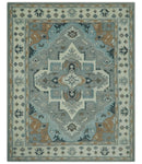 Traditional Heriz Gray and Ivory 7x9 and 8x10 Floral Hand Knotted wool Area Rug