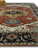 Traditional Heriz Rust and Blue Fine Hand Knotted 9x12 wool area rug by The Rug Decor
