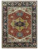 Traditional Heriz Rust and Blue Fine Hand Knotted 9x12 wool area rug by The Rug Decor