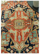 Traditional Heriz Rust, Ivory and Blue 8x10 fine Hand Knotted wool area rug by The Rug Decor