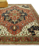 Traditional Heriz Rust, Ivory and Blue 8x10 fine Hand Knotted wool area rug by The Rug Decor