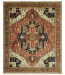 Traditional Heriz Rust, Ivory and Blue 8x10 fine Hand Knotted wool area rug by The Rug Decor