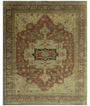 Traditional Rust Brown Heriz Hand Knotted Fine Wool Area Rug