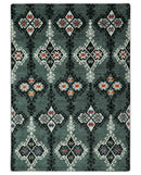 Traditional Ikat Design 5x7.6 Green, Black and Ivory Hand Knotted wool area rug