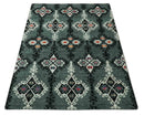 Traditional Ikat Design 5x7.6 Green, Black and Ivory Hand Knotted wool area rug