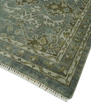 Traditional Ikat large Design Gray, Silver and Olive 8x10 Hand Knotted wool area rug by The Rug Decor