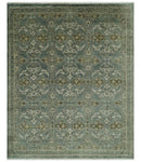 Traditional Ikat large Design Gray, Silver and Olive 8x10 Hand Knotted wool area rug by The Rug Decor