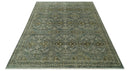 Traditional Ikat large Design Gray, Silver and Olive 8x10 Hand Knotted wool area rug by The Rug Decor