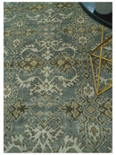 Traditional Ikat large Design Gray, Silver and Olive 8x10 Hand Knotted wool area rug by The Rug Decor