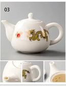 Traditional ink illustration dehua clay tea set dining room teaware by Decorbites