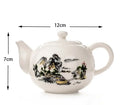 Traditional ink illustration dehua clay tea set dining room teaware by Decorbites