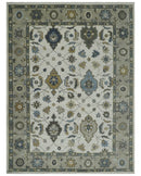Traditional Ivory and Beige Hand Knotted Oriental Oushak Wool Area Rug