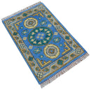Traditional Khotan Design Blue 2x3 Wool Area Rug