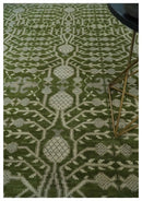 Traditional Khotan Design Hand knotted Green and Ivory 8x10 wool Area Rug by The Rug Decor