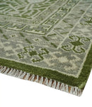 Traditional Khotan Design Hand knotted Green and Ivory 8x10 wool Area Rug by The Rug Decor