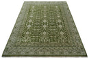 Traditional Khotan Design Hand knotted Green and Ivory 8x10 wool Area Rug by The Rug Decor