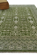 Traditional Khotan Design Hand knotted Green and Ivory 8x10 wool Area Rug by The Rug Decor