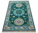 Traditional Khotan Design Teal 3x5 Hand knotted Wool Area Rug