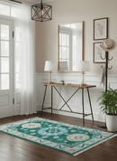 Traditional Khotan Design Teal 3x5 Hand knotted Wool Area Rug