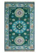 Traditional Khotan Design Teal 3x5 Hand knotted Wool Area Rug