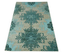 Traditional Large Design 5x8 Beige, Teal and Aqua Hand knotted wool area rug