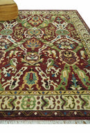 Traditional Large Design Maroon and Green Hand Knotted 8x10 wool area rug