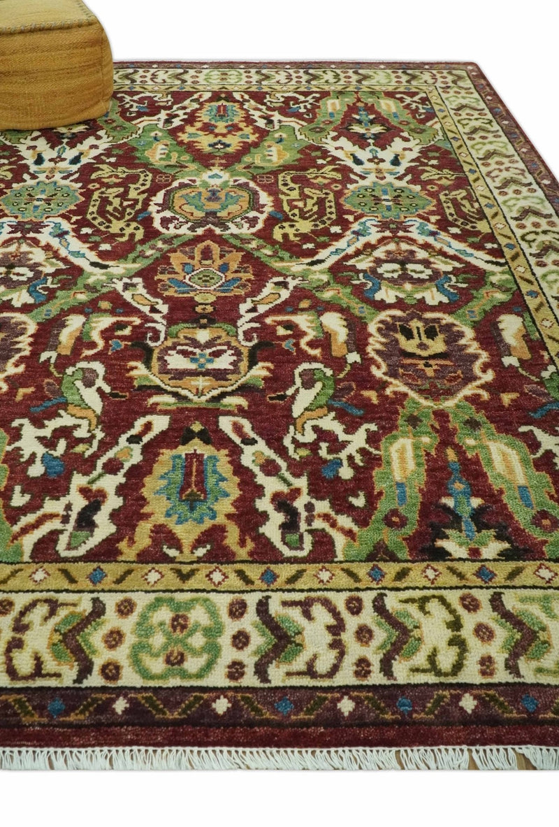 Traditional Large Design Maroon and Green Hand Knotted 8x10 wool area rug