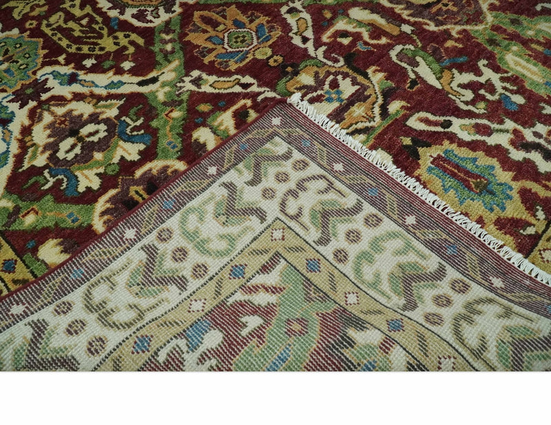 Traditional Large Design Maroon and Green Hand Knotted 8x10 wool area rug
