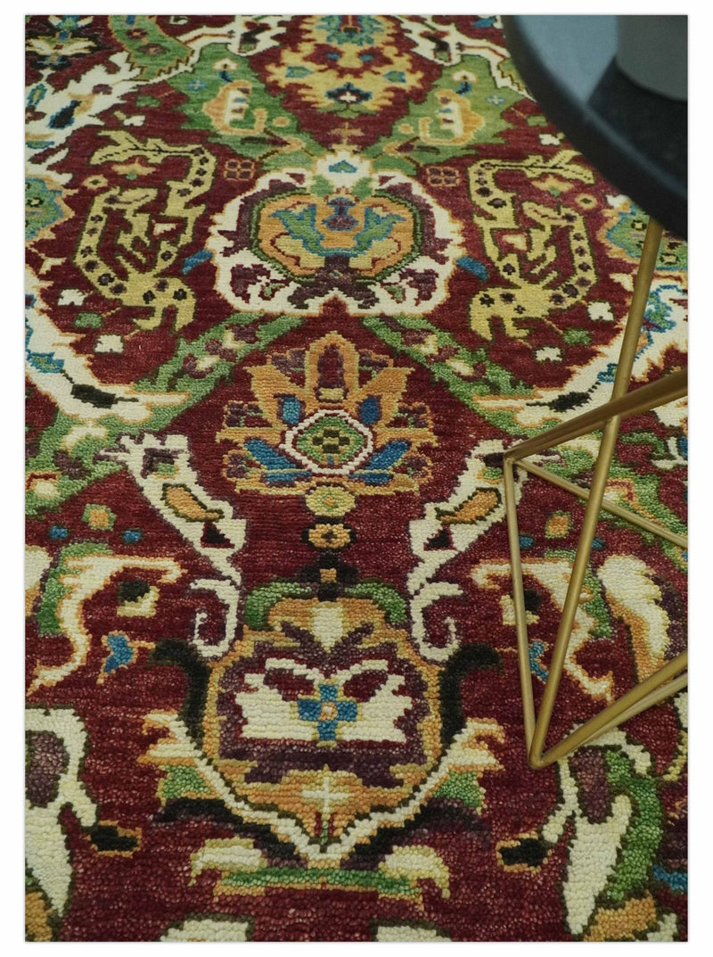 Traditional Large Design Maroon and Green Hand Knotted 8x10 wool area rug