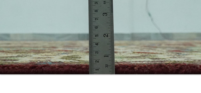 Traditional Large Design Maroon and Green Hand Knotted 8x10 wool area rug