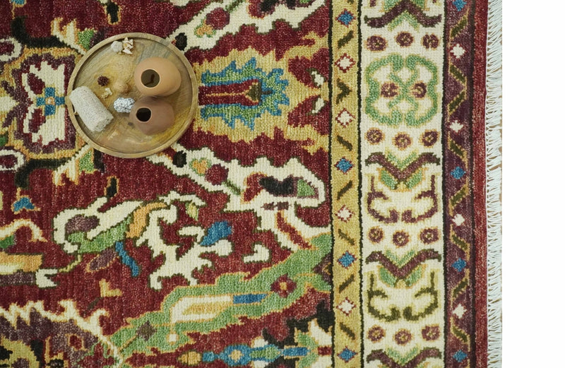 Traditional Large Design Maroon and Green Hand Knotted 8x10 wool area rug