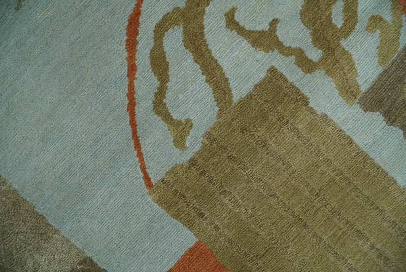 Traditional Leaf Hand woven Olive, Green and Aqua Indoor wool Area Rug