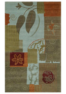 Traditional Leaf Hand woven Olive, Green and Aqua Indoor wool Area Rug