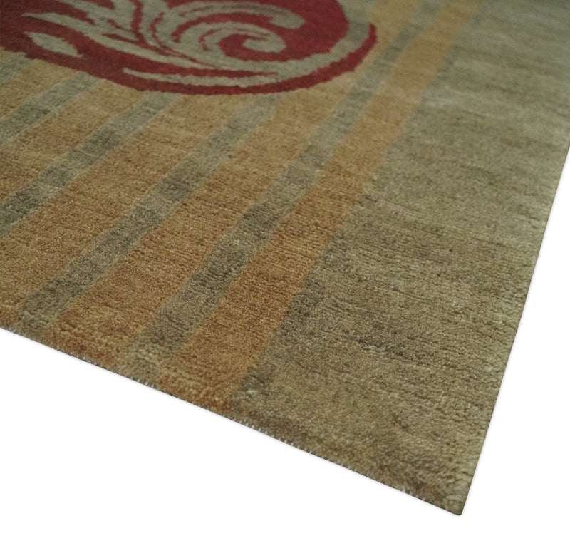 Traditional Leaf Hand woven Olive, Green and Aqua Indoor wool Area Rug