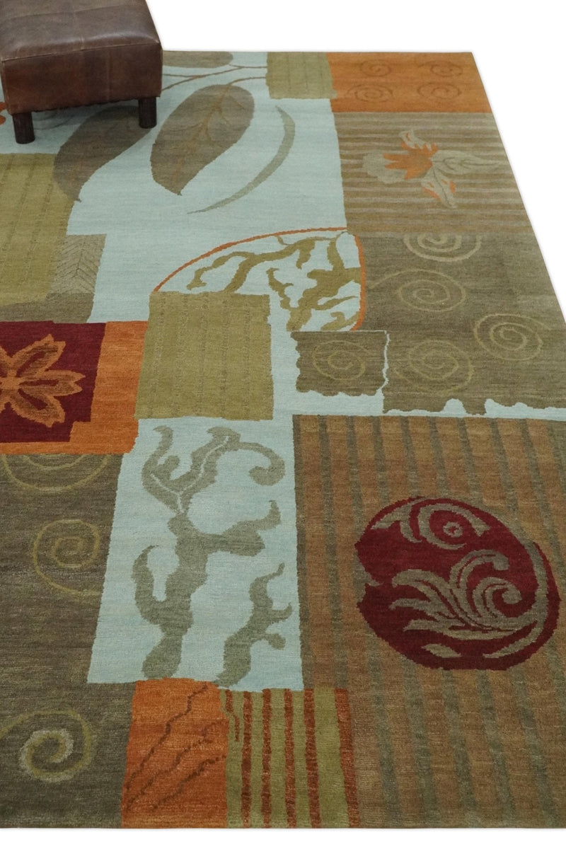 Traditional Leaf Hand woven Olive, Green and Aqua Indoor wool Area Rug