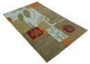 Traditional Leaf Hand woven Olive, Green and Aqua Indoor wool Area Rug